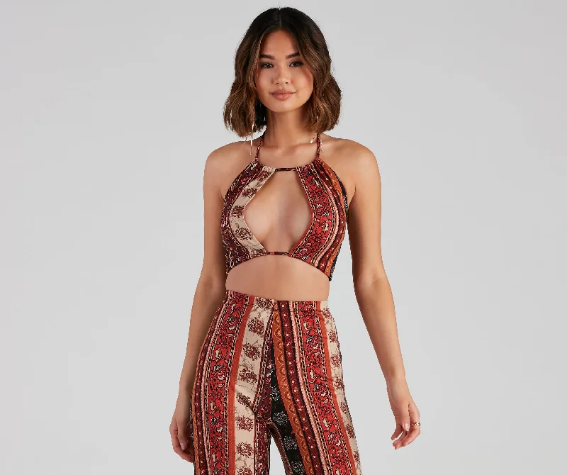 Desert Dreamer Halter Crop Top Zippered Buttoned Snapped