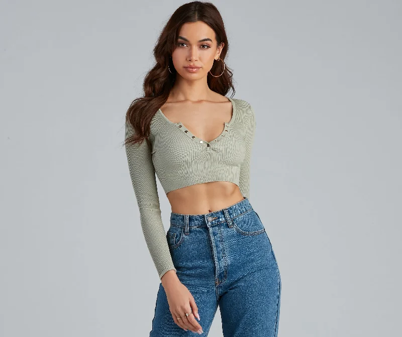 Snap A Pose Crop Top Spandex Blend Rayon Blend Denim Blend
