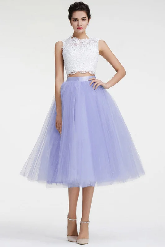 2 Pieces Tea Length PNew White Lace Lavender rom Dress Homecoming Dresses Cocktail Gowns 2 Pieces Tea Length PNew White Lace Lavender rom Dress Homecoming Dresses Cocktail Gowns