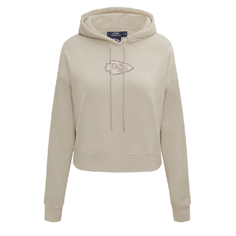 NFL KANSAS CITY CHIEFS NEUTRAL WOMEN'S CROPPED PULLOVER HOODIE (TAUPE) Blouson Sleeve Pullover NFL KANSAS CITY CHIEFS NEUTRAL WOMEN'S CROPPED PULLOVER HOODIE (TAUPE) Blouson Sleeve Pullover