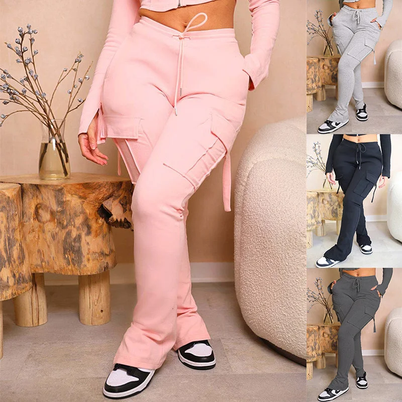 Cargo Pants With Pockets High Waist Drawstring Wide Leg Straight Trousers For Women Overalls Skinny Trousers Denim Stretchy Cargo Pants With Pockets High Waist Drawstring Wide Leg Straight Trousers For Women Overalls Skinny Trousers Denim Stretchy