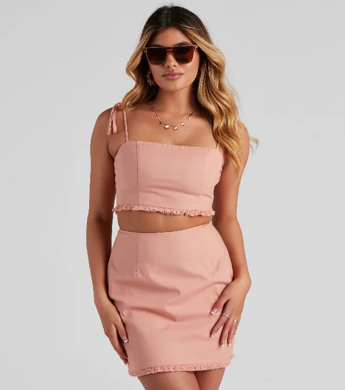Social Linen Tie Strap Crop Top Anti-Shrink Durable Soft