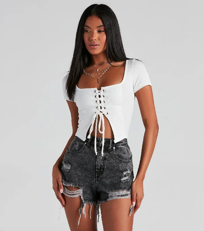 Drawn In Ribbed Crop Top Lace Blend Ribbed Blend Corduroy Blend