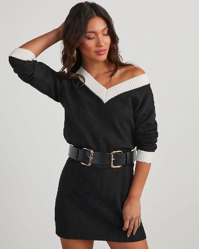 Lopez Contrast Mini Sweater Dress Collared Crew Neck Turtle Neck