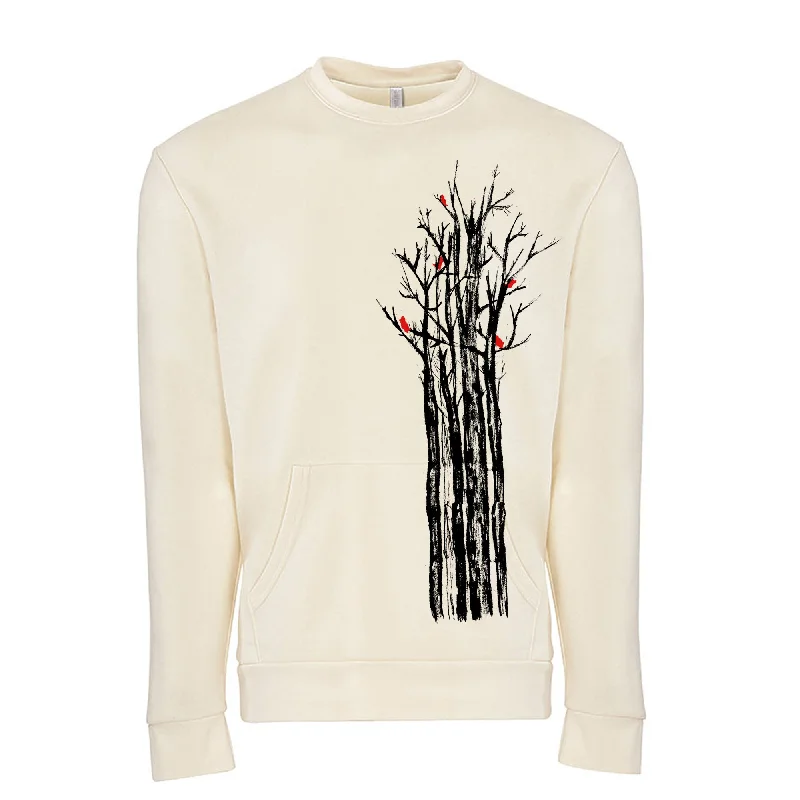 Winter Trees : Unisex Pullover with Kangaroo Pocket Ruffle Sleeve Feminine