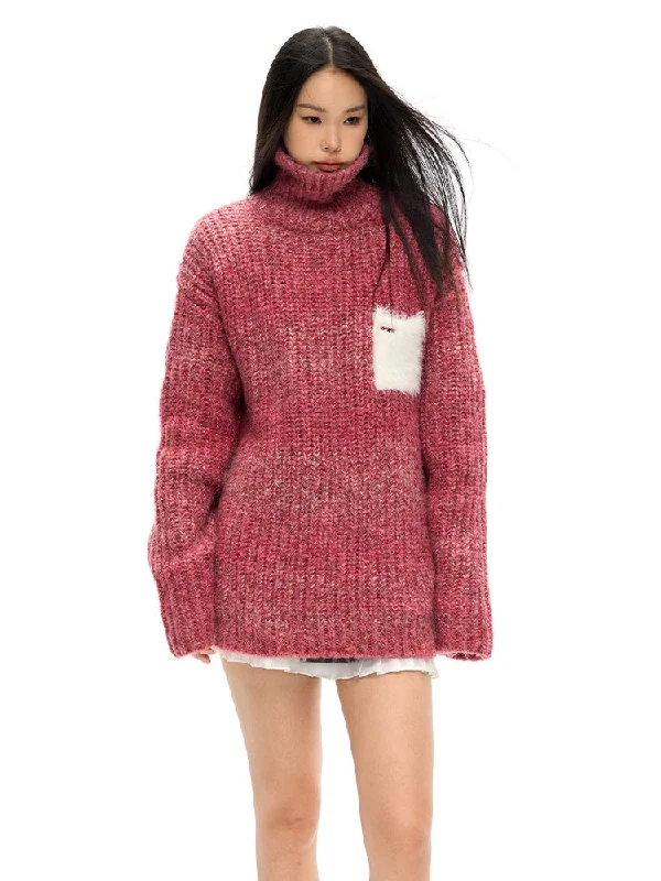 Gradient Color High-Neck Loose Sweater Notch Collar Peter Pan Collar Cowl Neck