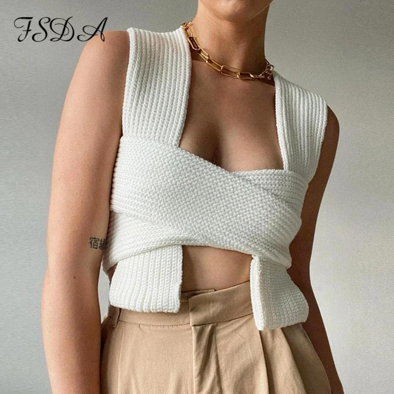Sleeveless Knitted Crop Sweater Sexy Autumn Fashion Vest Jumper Top Layered Multi-layer Single Layer Sleeveless Knitted Crop Sweater Sexy Autumn Fashion Vest Jumper Top Layered Multi-layer Single Layer