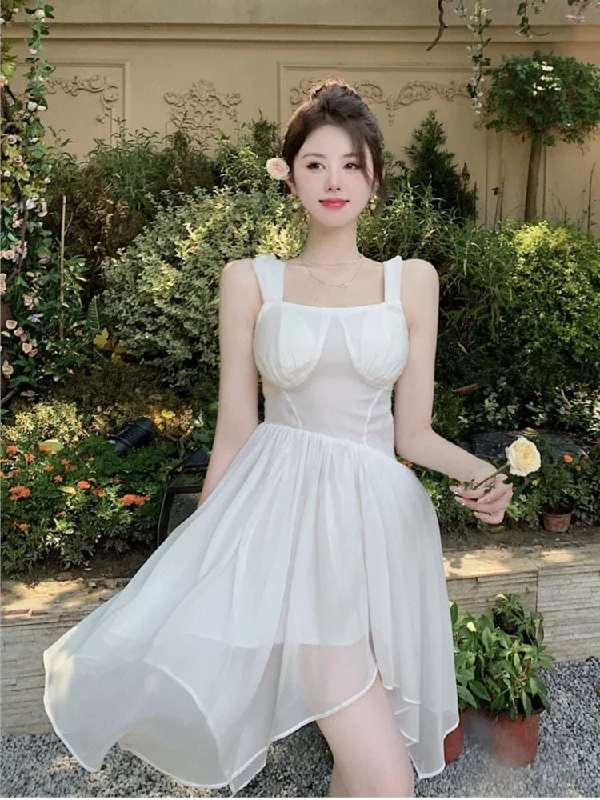 Summer Sexy Mini Sweet White Dress For Women Holiday Sleeveless Irregular Y2k One Piece Korean Party Casual Chiffon Vestidos Summer Sexy Mini Sweet White Dress For Women Holiday Sleeveless Irregular Y2k One Piece Korean Party Casual Chiffon Vestidos