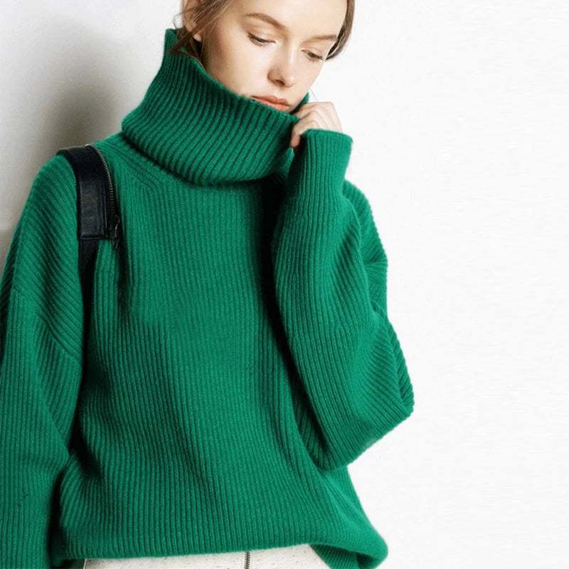 DY Wool Women's Sweater Autumn Winter Warm Turtlenecks Casual Loose Oversized Lady Sweaters Knitted Pullover Top Pull Femme Bolero Style Sweater DY Wool Women's Sweater Autumn Winter Warm Turtlenecks Casual Loose Oversized Lady Sweaters Knitted Pullover Top Pull Femme Bolero Style Sweater
