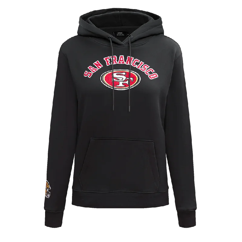 NFL SAN FRANCISCO 49ERS CLASSIC FLEECE PULLOVER HOODIE (BLACK) Batwing Sleeve Top