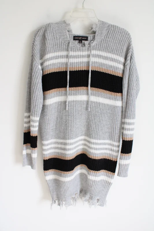 Almost Famous Gray Black Striped Knit Sweater Dress | L Solid Print Embellished