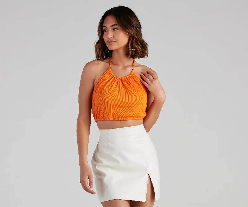 Always Needed Halter Crop Top Houndstooth Herringbone Solid