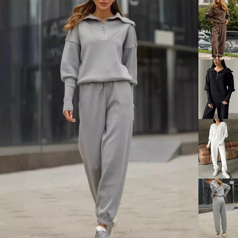 Long Sleeve Suit Zipper Lapel Top And Drawstring Trousers Fashion Casual Sports Clothing For Women Trousers sophisticated sleek Long Sleeve Suit Zipper Lapel Top And Drawstring Trousers Fashion Casual Sports Clothing For Women Trousers sophisticated sleek