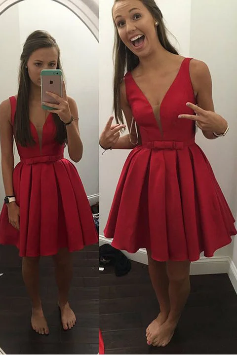 Off the Shoulder Red Satin V Neck Elegant Short Prom Homecoming Dresses Cocktail Dress Off the Shoulder Red Satin V Neck Elegant Short Prom Homecoming Dresses Cocktail Dress