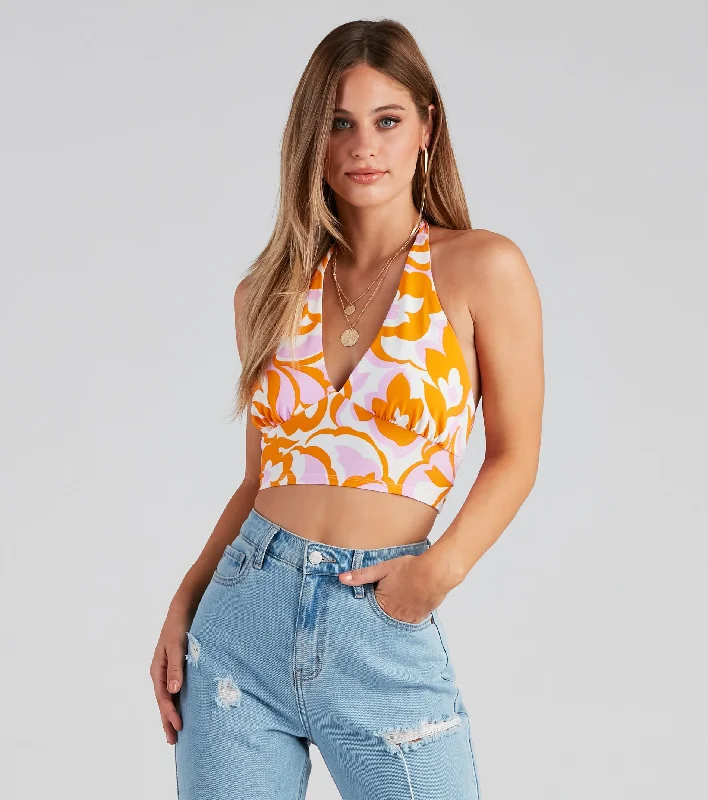 Retro Fab Floral Halter Crop Top Polka Dot Checkered Tartan