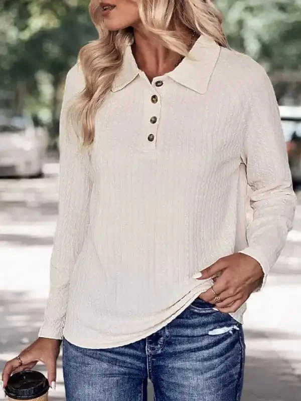 Women’s New Lapel Solid Color Long Sleeve Sweater