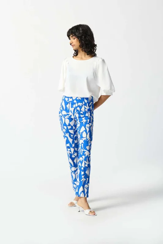 Millennium Abstract Print Cropped Pants in Blue/Vanilla 242139 by Joseph Ribkoff